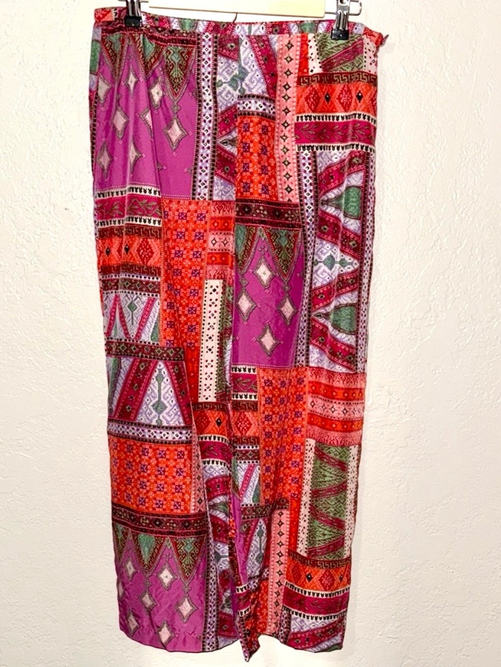 Vintage 90s Harold's Silk Pants Multicolor Patchwork Geometric Cropped 10